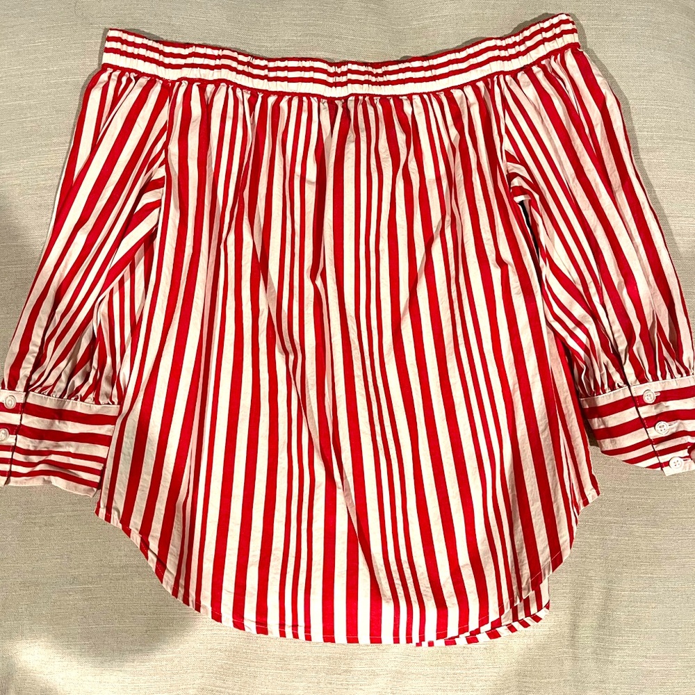 Red and white striped top.